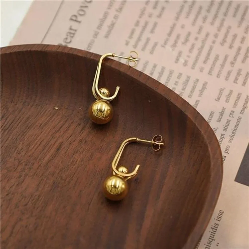 18K Gold-Plated Ball Drop Earrings - Picture 2 of 7